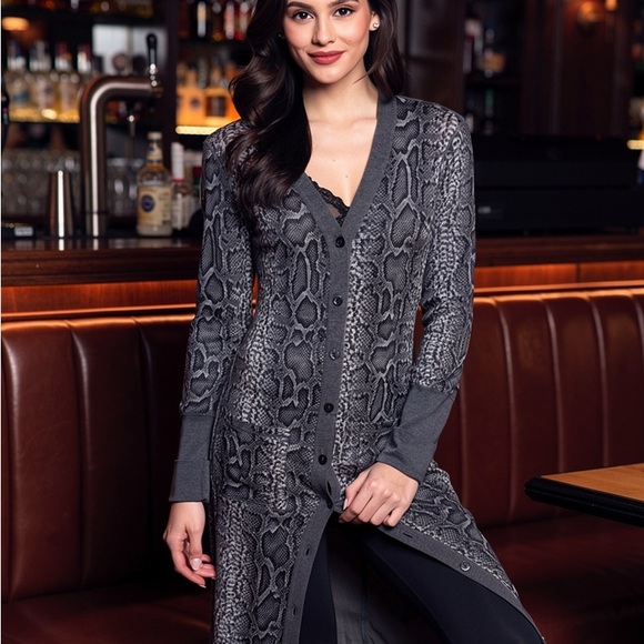 Jean Paul Gaultier Gray Cardigan with Snake Print - Picture 1 of 6